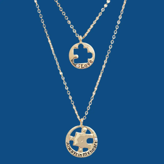 Perfect for Loved Ones & Autism Awareness Gold Puzzle Cutout Layered Necklace Jewelry Bubble