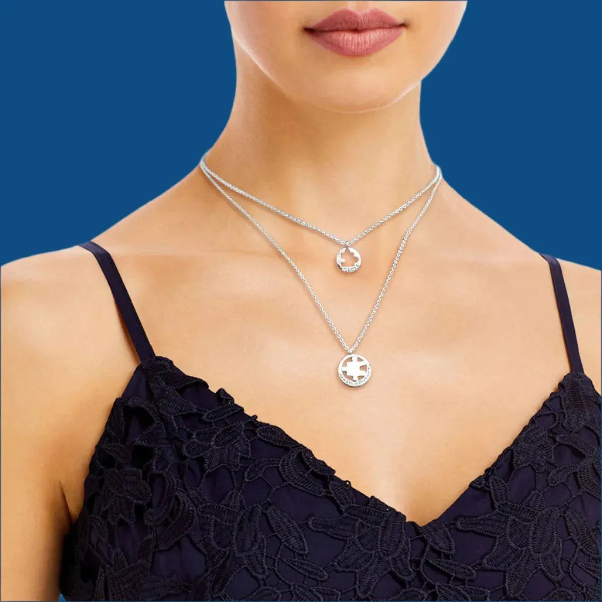 Perfect for Loved Ones & Autism Awareness Silver Puzzle Cutout Layered Necklace Jewelry Bubble