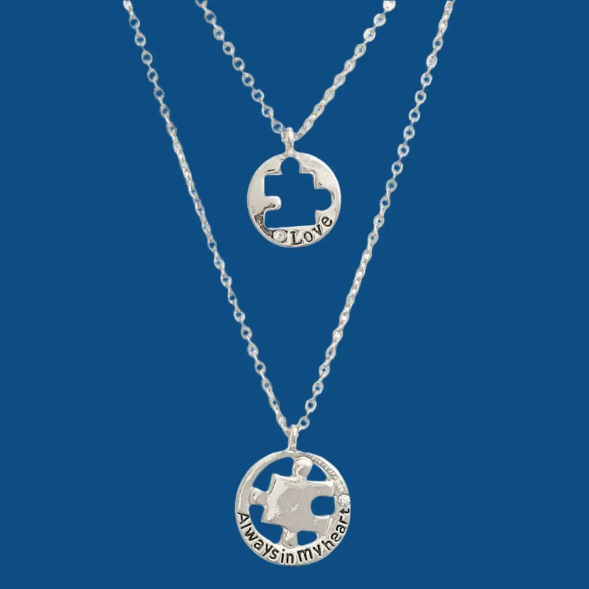 Perfect for Loved Ones & Autism Awareness Silver Puzzle Cutout Layered Necklace Jewelry Bubble