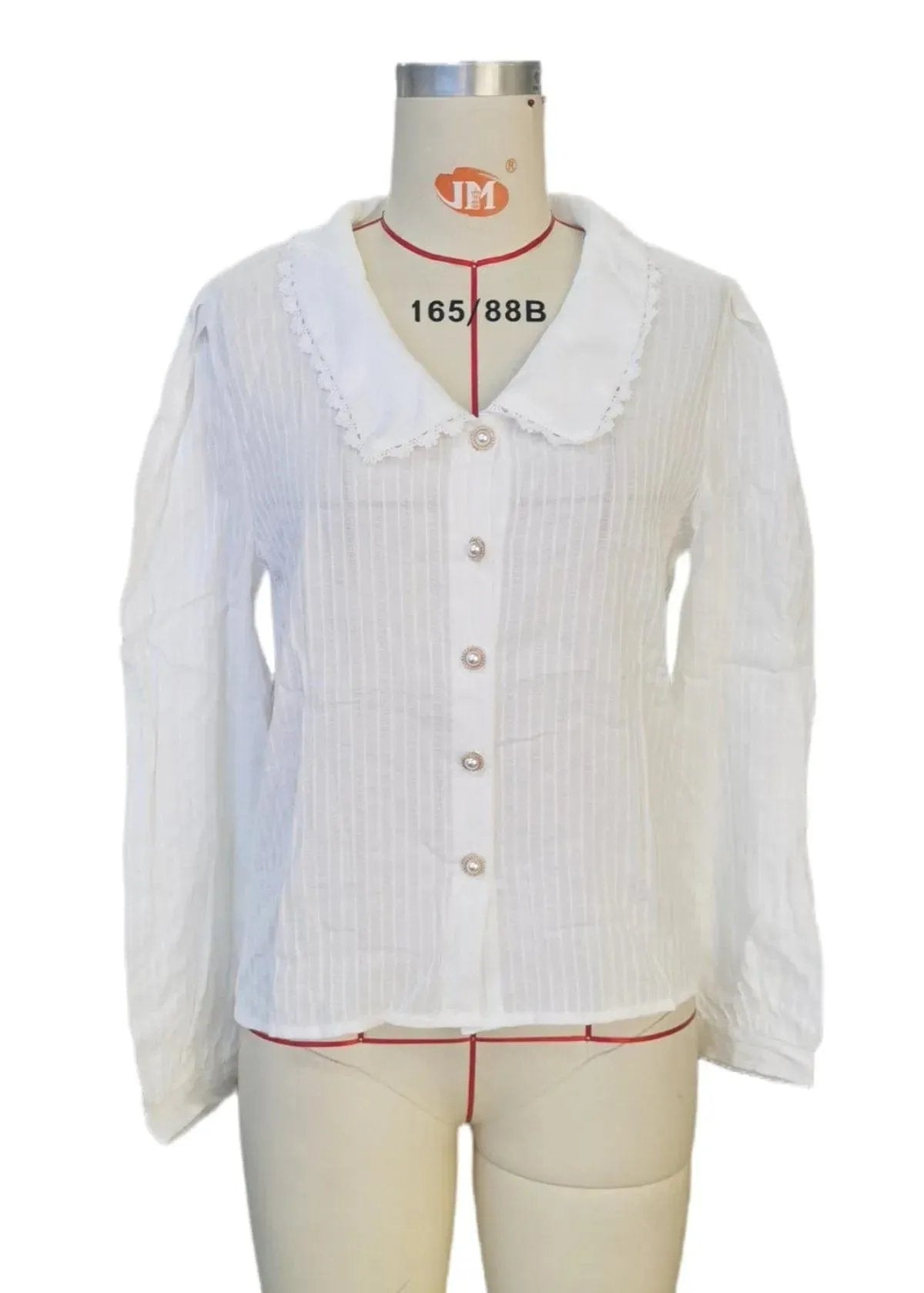 Peter Pan Collar Lace Trim Button Front Womens Shirt