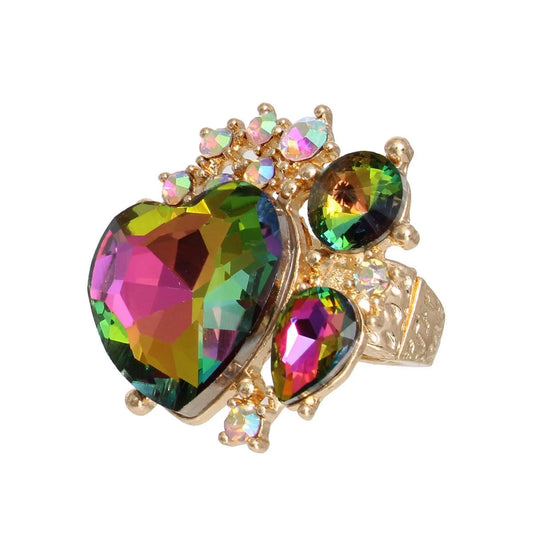 Phenom Full Heart Statement Ring Pink/Green Jewelry Bubble