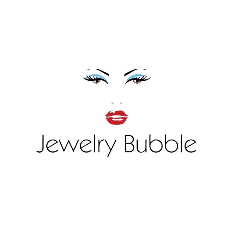 Jewelry Logo showing a women's face with blue eyeshadow and red lips
