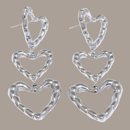 Triple Heart Dangle Earrings Silver & Gold Tone Option