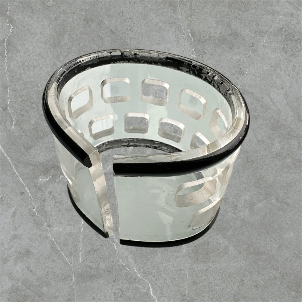 Vintage Acrylic Open-Cuff Bracelet for Women - Checkerboard Design