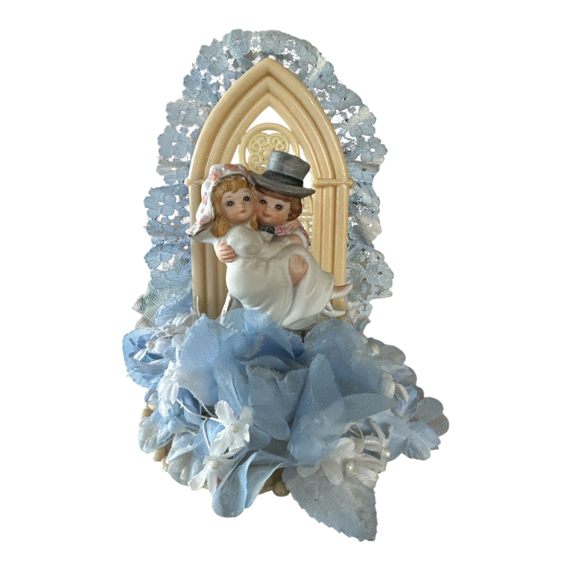 Vintage Cake Topper - 1950s Style Wedding Charm with Blue Arch Jewelry Bubble