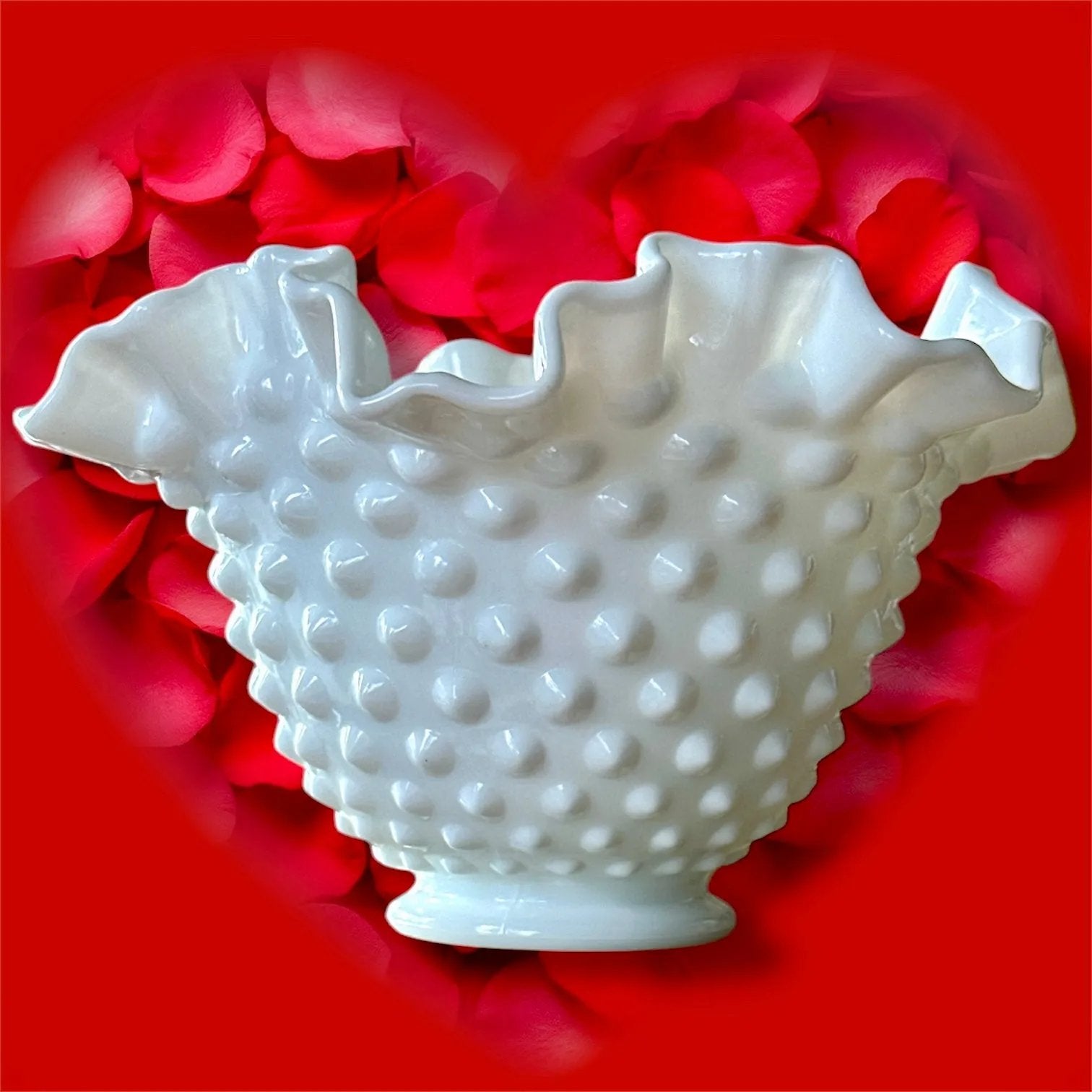 Vintage White Hobnail Bowl – Ruffled Charm