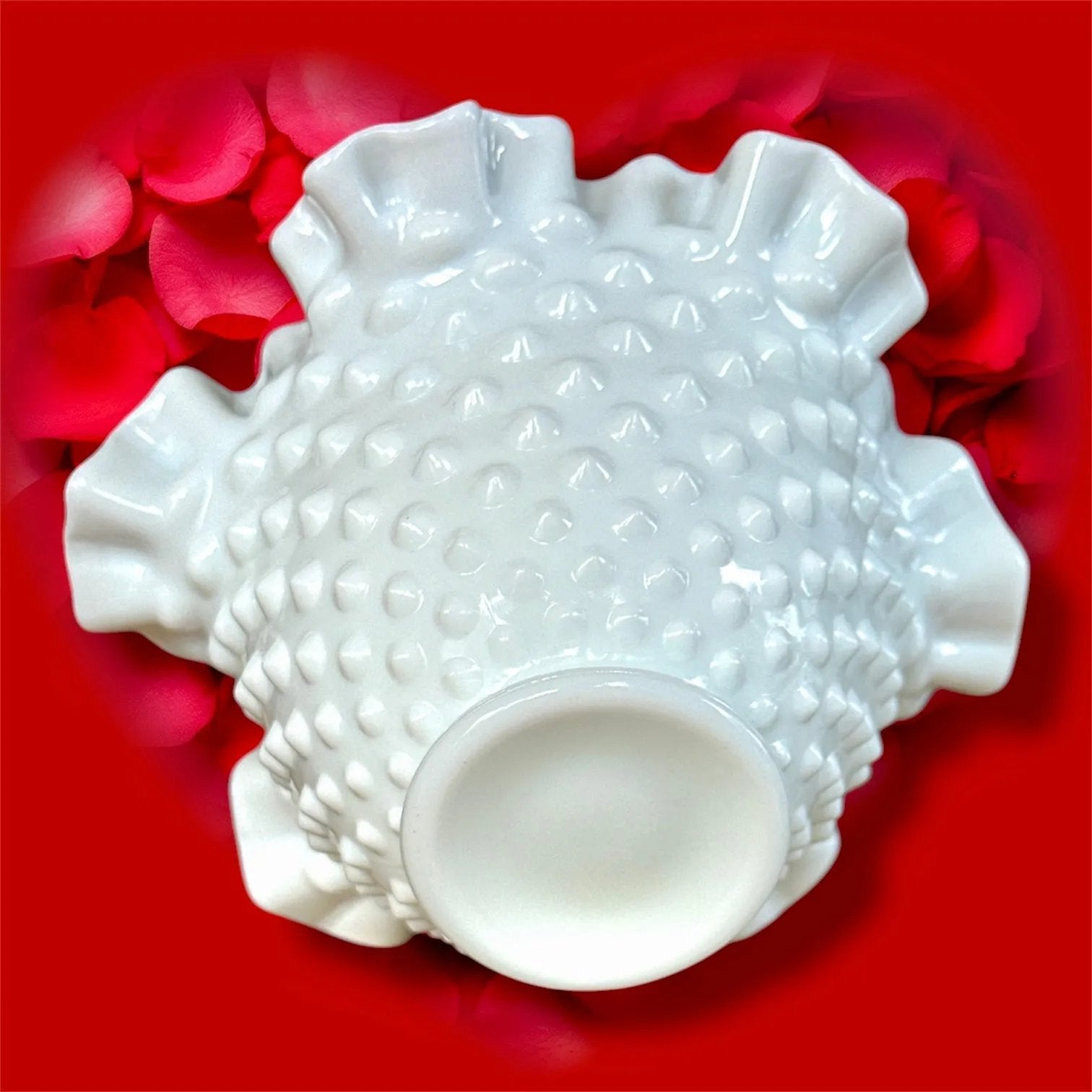 Vintage White Hobnail Bowl – Ruffled Charm