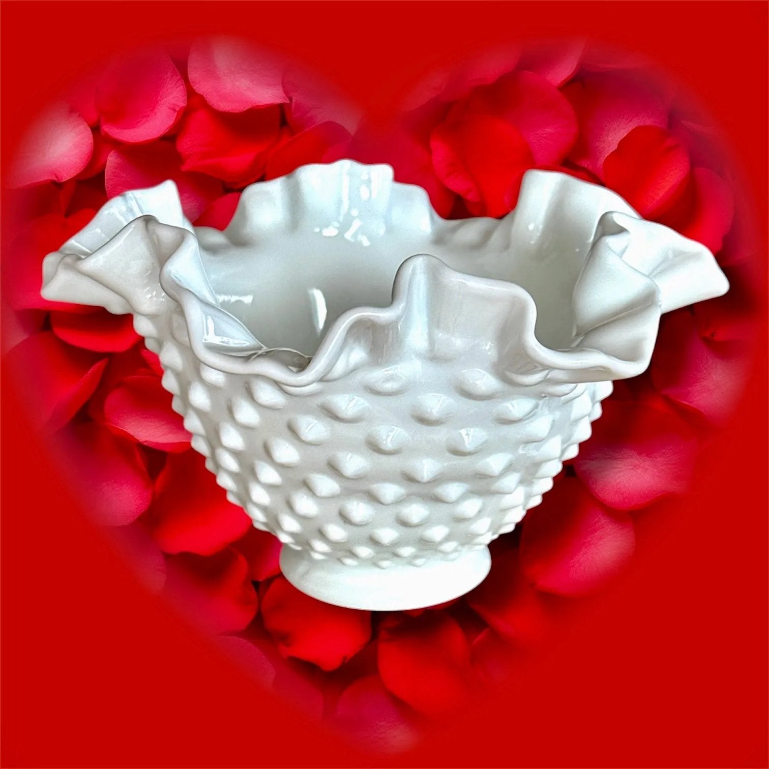 Vintage White Hobnail Bowl – Ruffled Charm