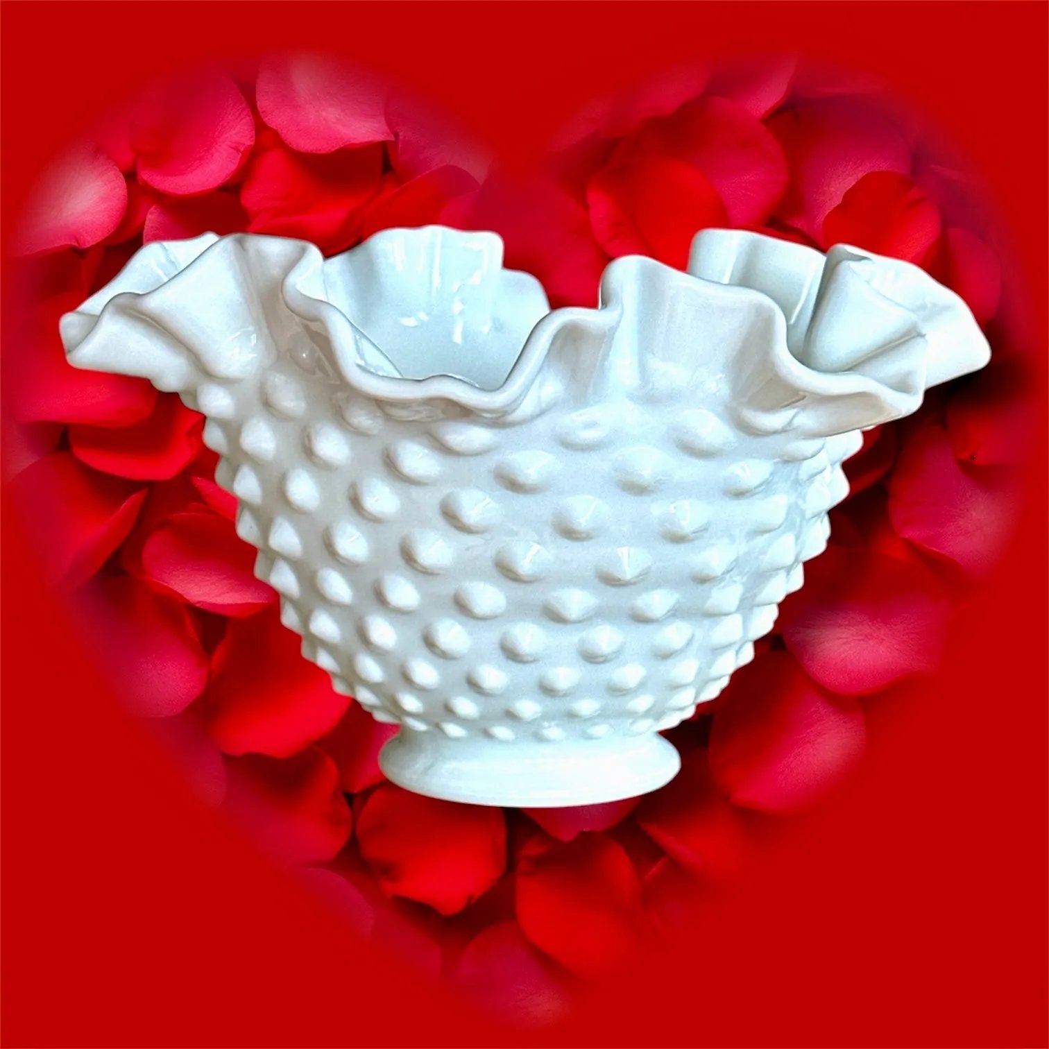 Vintage White Hobnail Bowl – Ruffled Charm