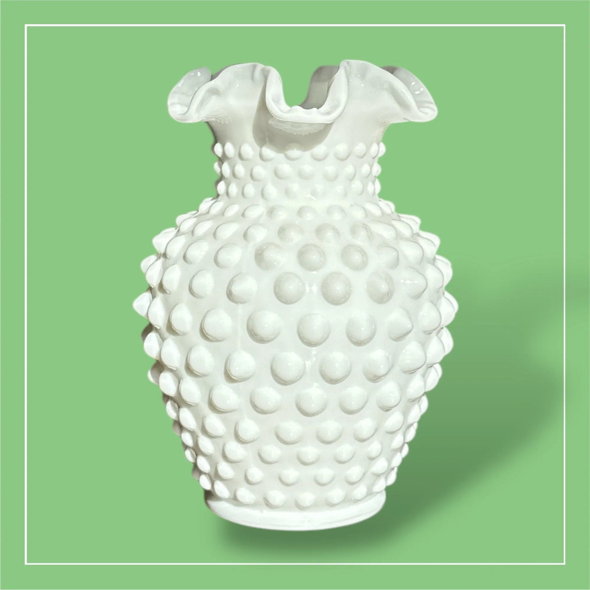 Double Crimped Hobnail Milk Glass Vase - 5.5" Collector's Piece