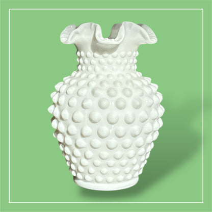 Double Crimped Hobnail Milk Glass Vase - 5.5" Collector's Piece Jewelry Bubble