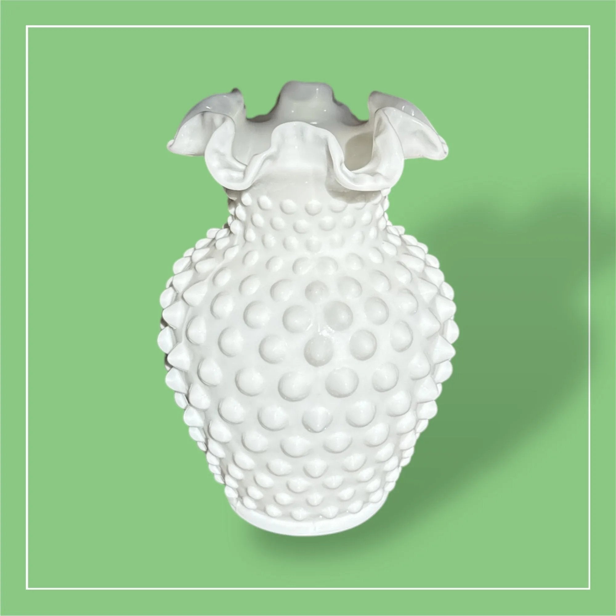 Double Crimped Hobnail Milk Glass Vase - 5.5" Collector's Piece