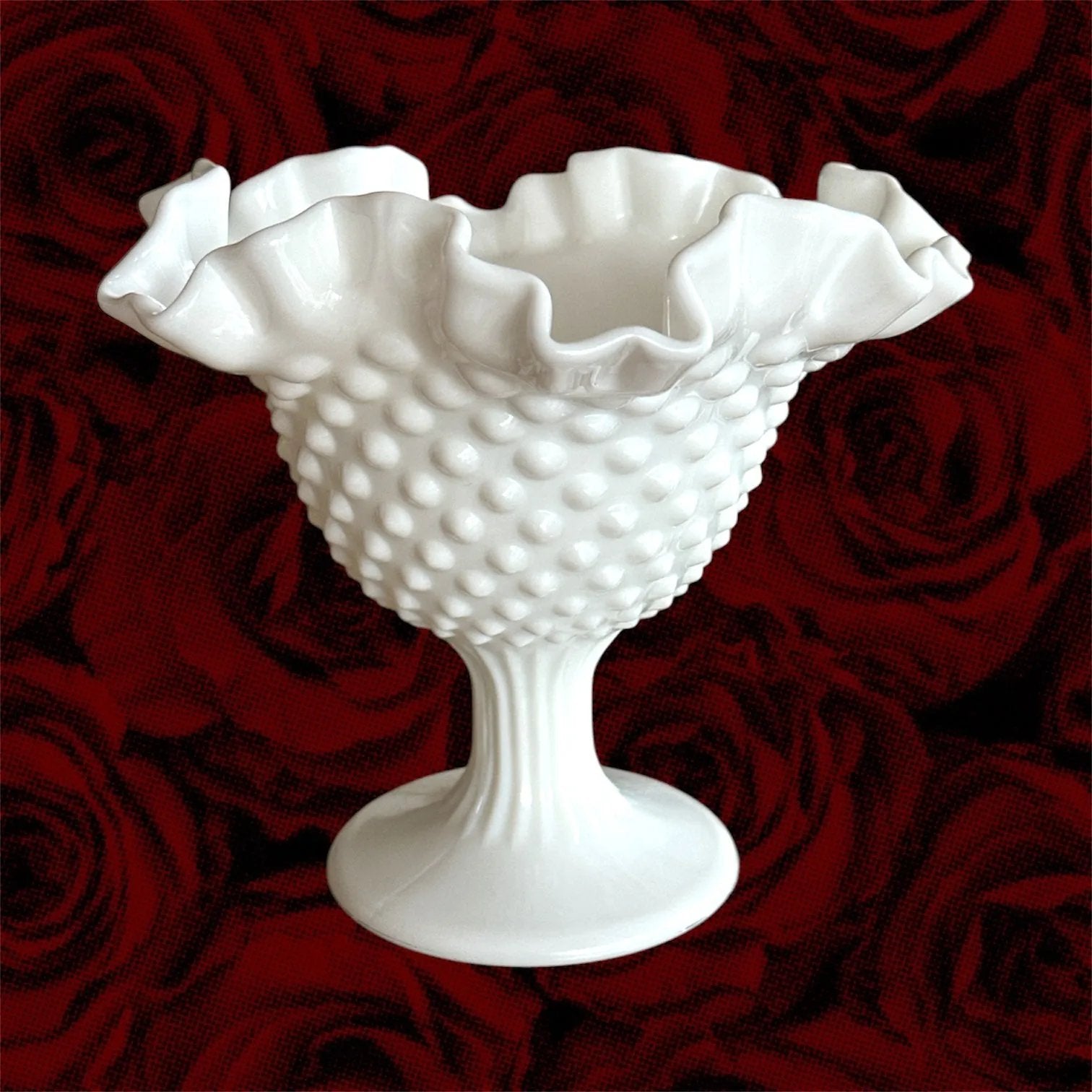 Chic White Hobnail Glass Bowl – Ruffled Elegance
