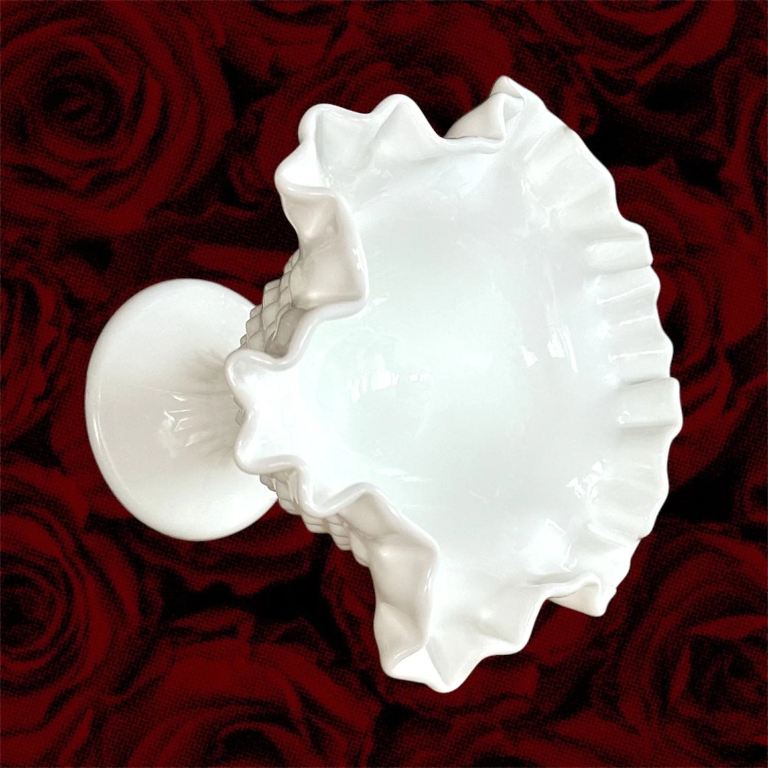 Chic White Hobnail Glass Bowl – Ruffled Elegance