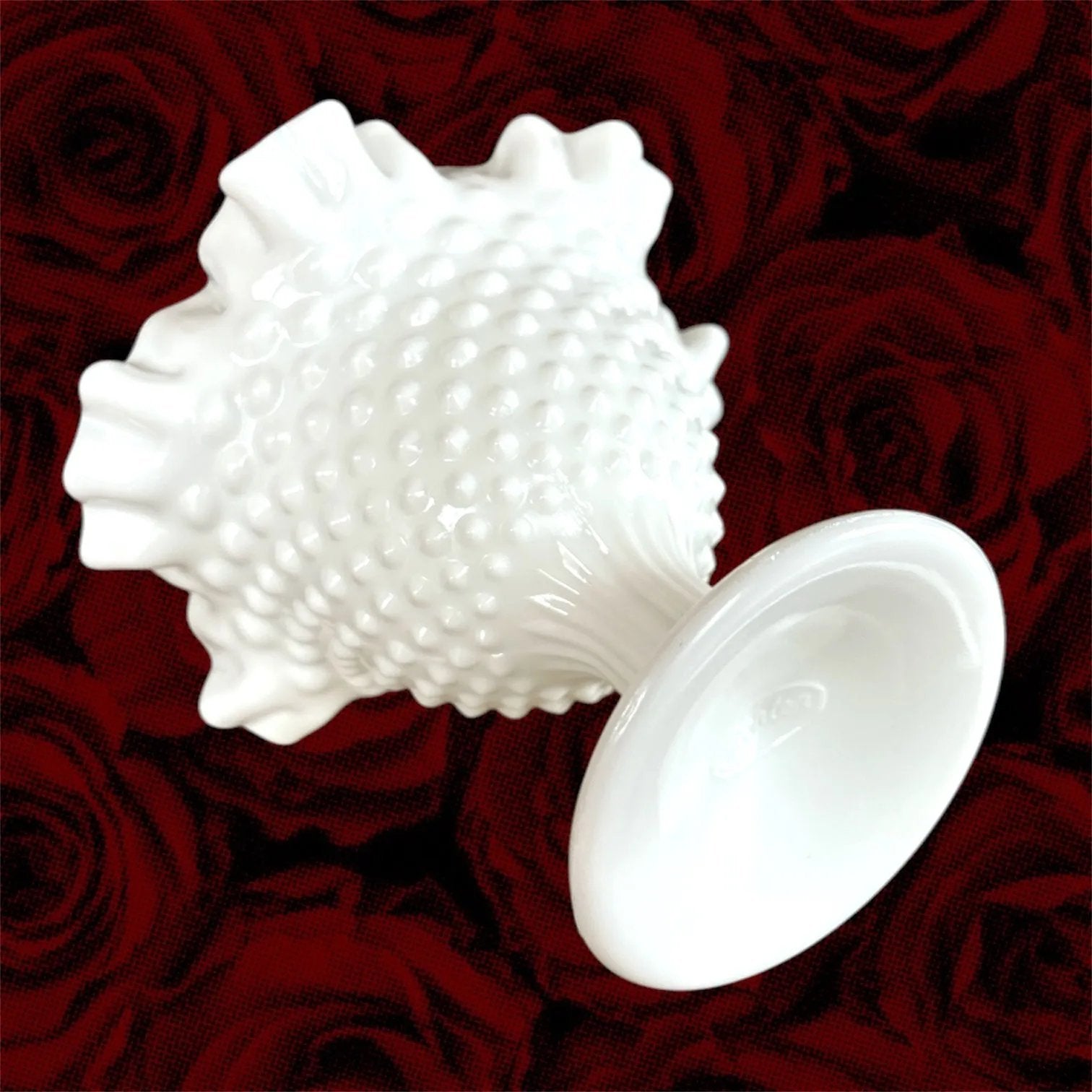 Chic White Hobnail Glass Bowl – Ruffled Elegance