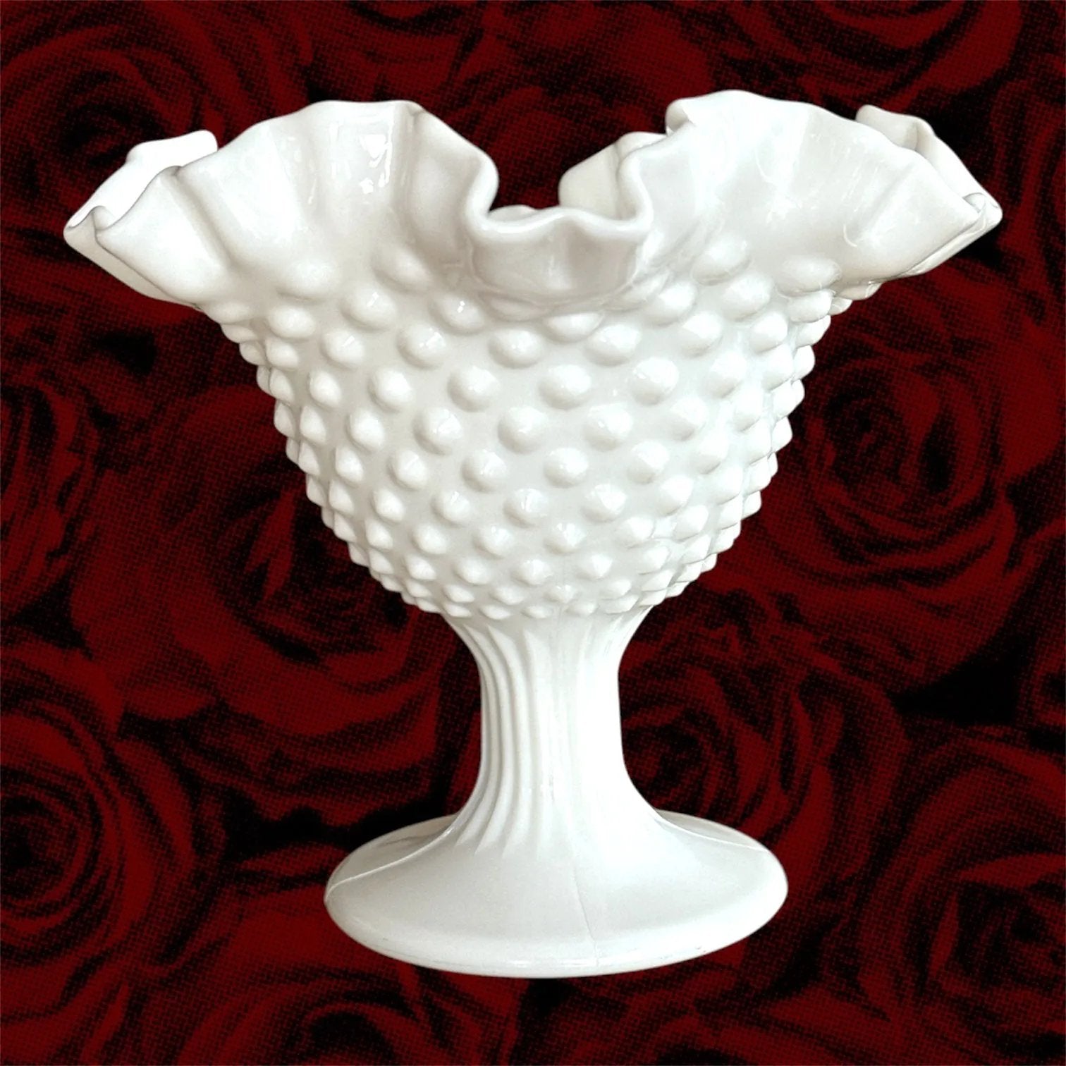 Chic White Hobnail Glass Bowl – Ruffled Elegance