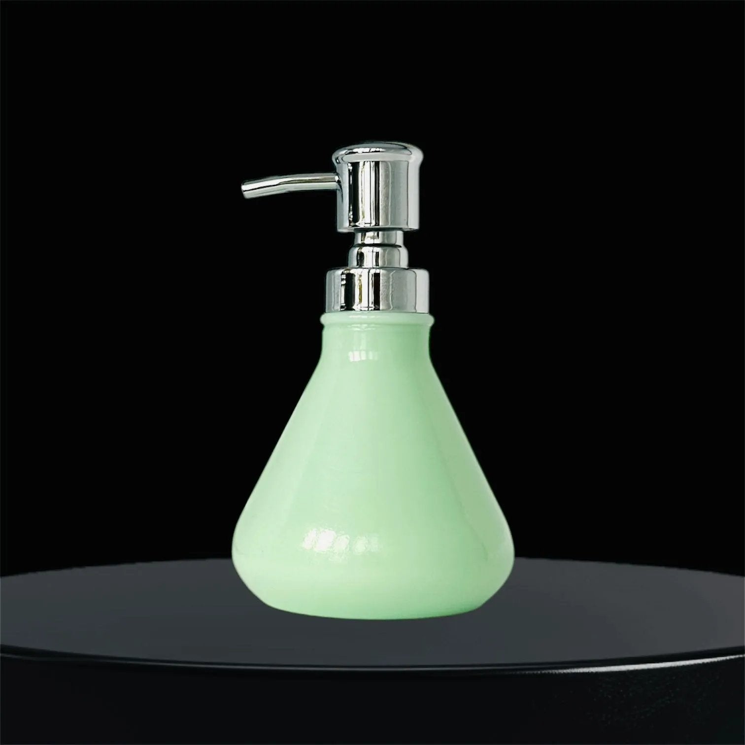 Vintage Jadeite Milky Green Glass Soap Dispenser with Chrome-Look Pump