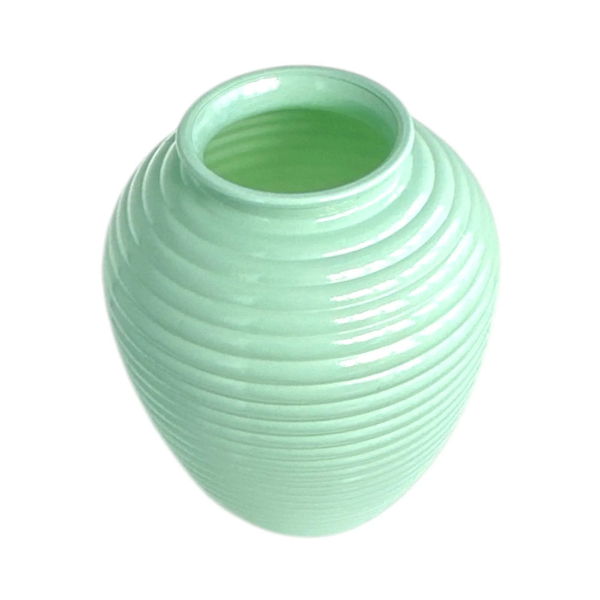 Vintage Green Ribbed Glass Vase - Mid-Century Collectible Home Decor