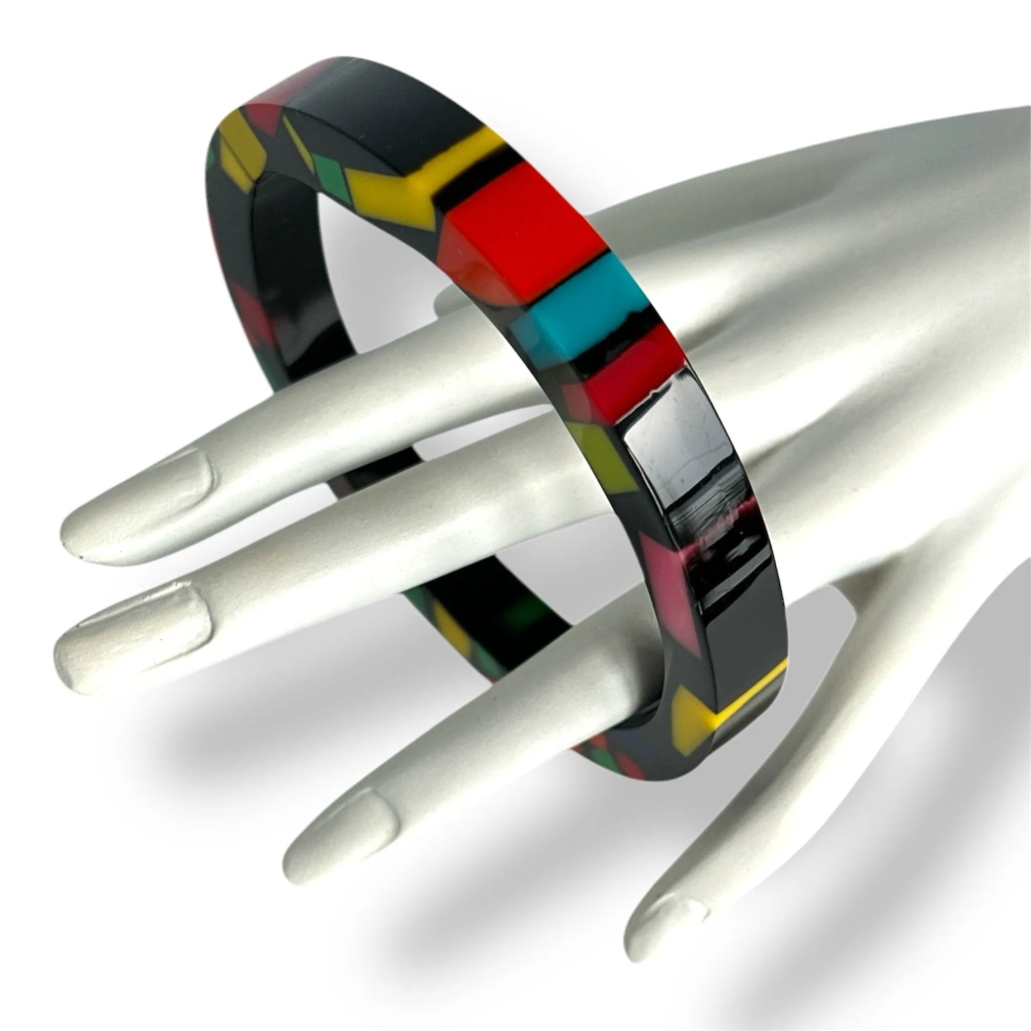 Mosaic Resin Bangle Bracelet – Vintage Geometric Inlay Fashion Jewelry