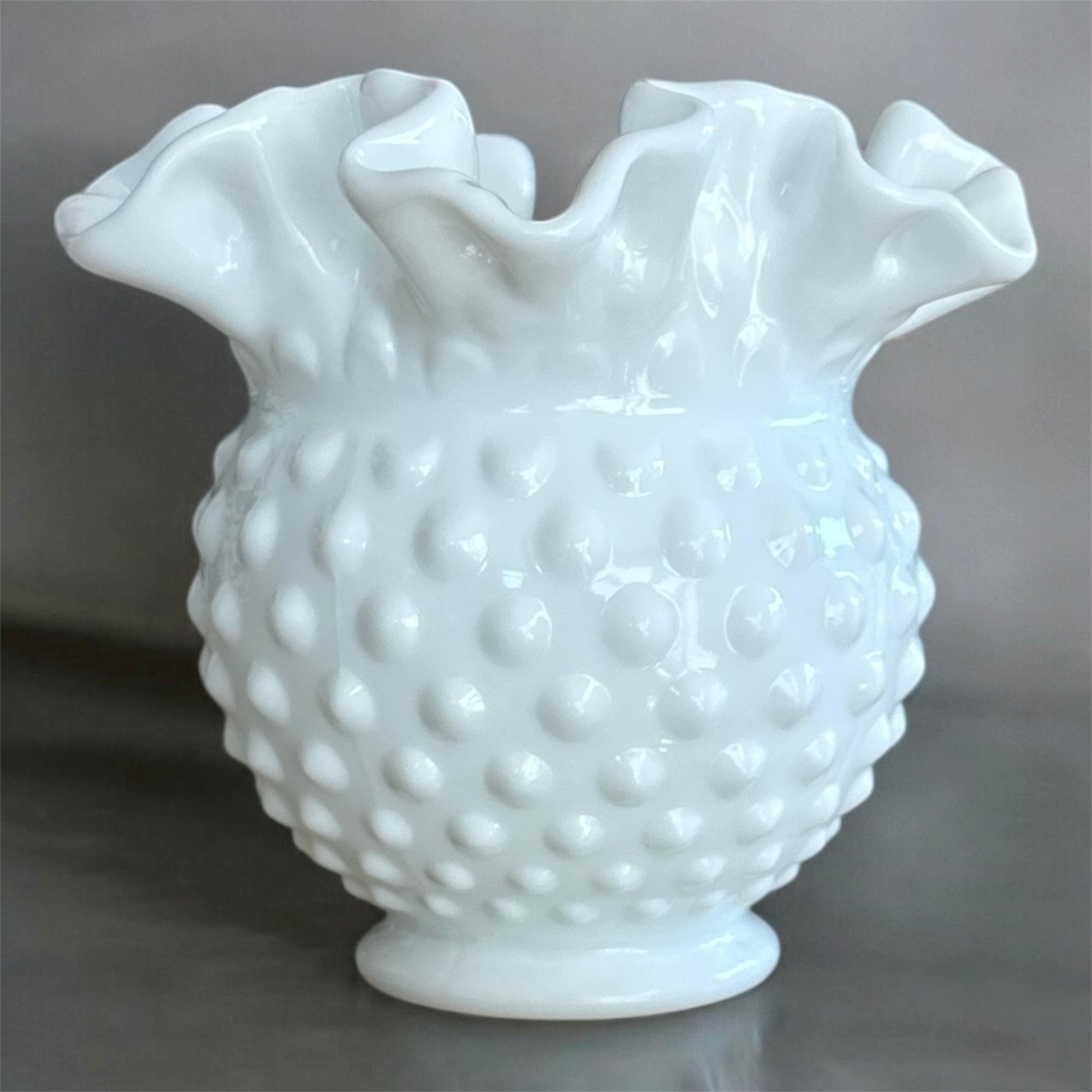 Buy Vintage Fenton Milk Glass Hobnail Ruffle Vase – Authentic 1970s