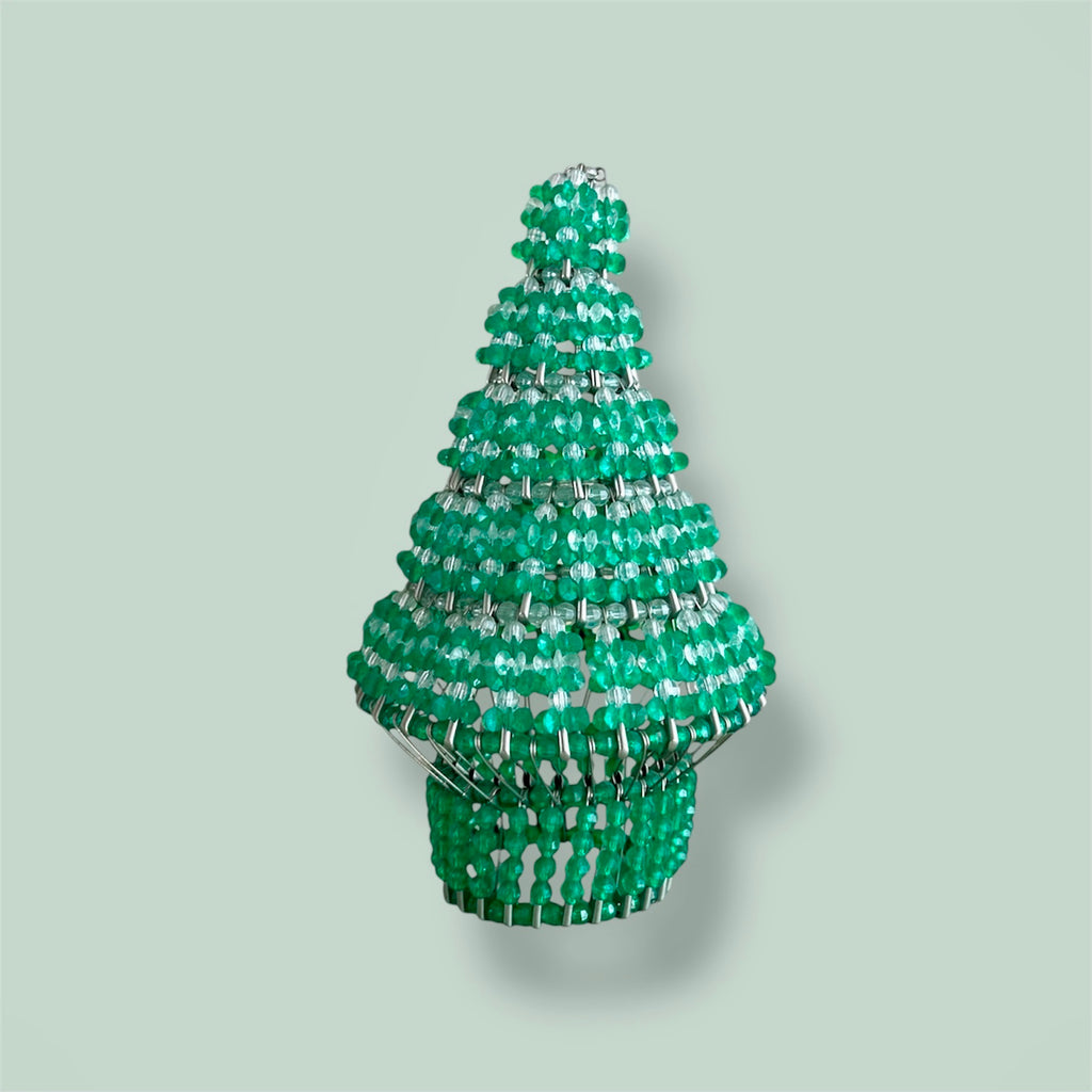 Vintage Christmas Tree Safety Pin Beads Tabletop Collectible Decor