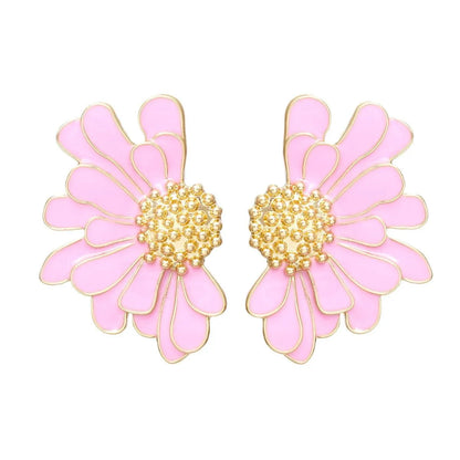 Pink Daisy Earrings Gold Tone: Botanical Fashion Jewelry Jewelry Bubble