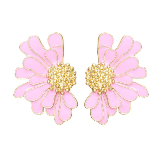 Pink Daisy Earrings Gold Tone: Botanical Fashion Jewelry Pinktown