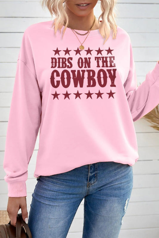 Pink Dibs On The Cowboys Star Print Graphic Sweatshirt Jewelry Bubble