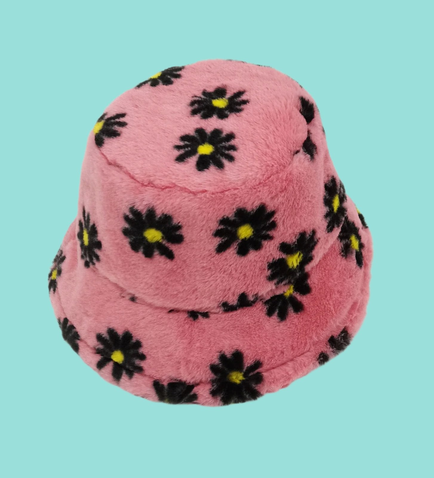 Pink Floral Faux Fur Bucket Hat Jewelry Bubble