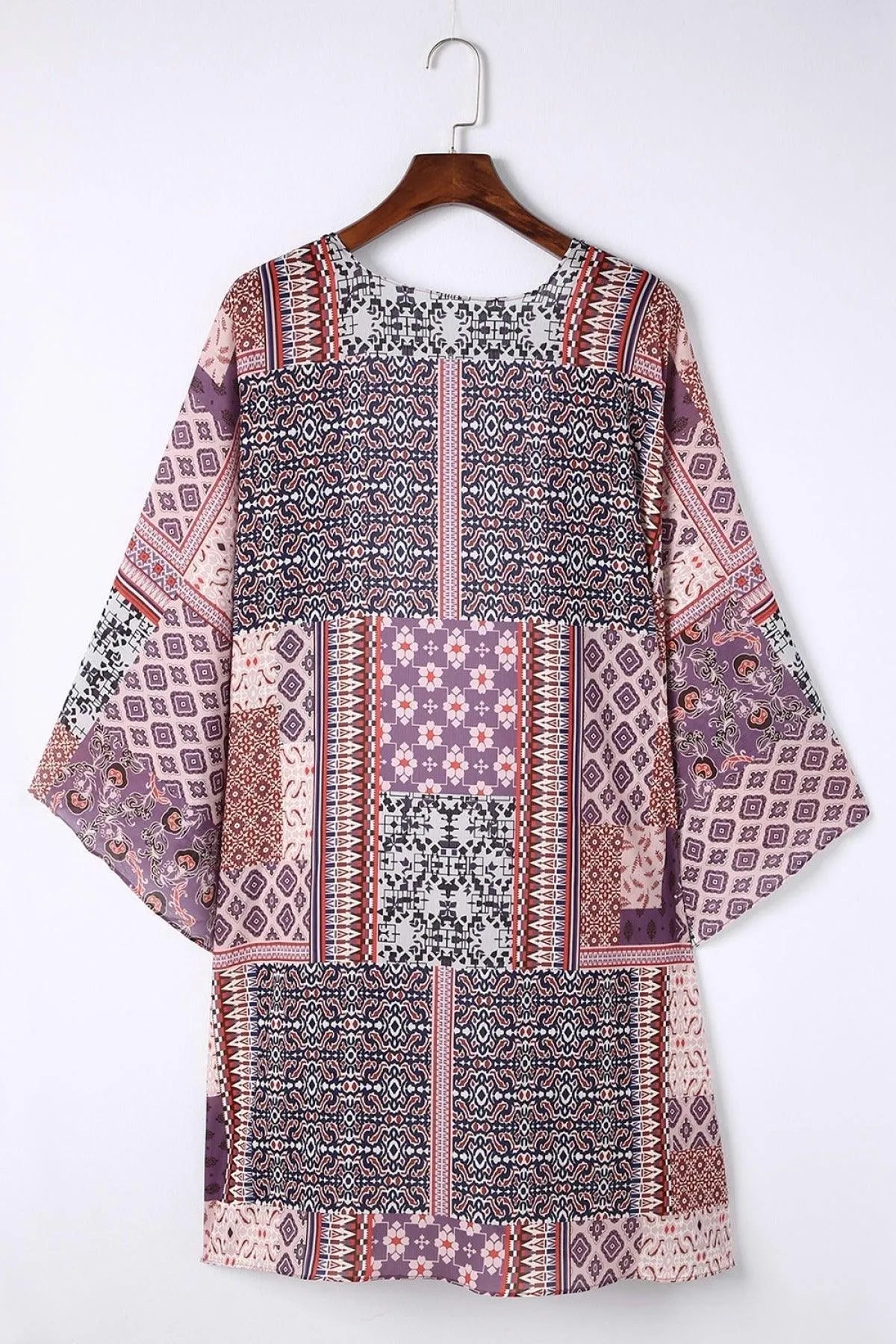 Pink Geometric Print Open Front Kimono Jewelry Bubble