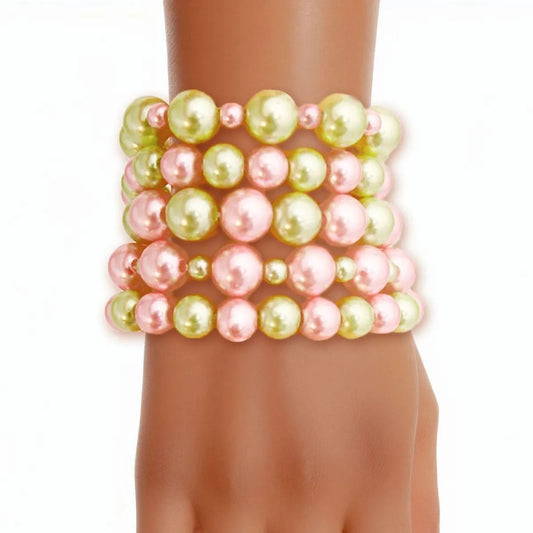 Pink/Green Fashion Pearls Bracelet Set: Perfect Blend of Style & Sophistication Jewelry Bubble