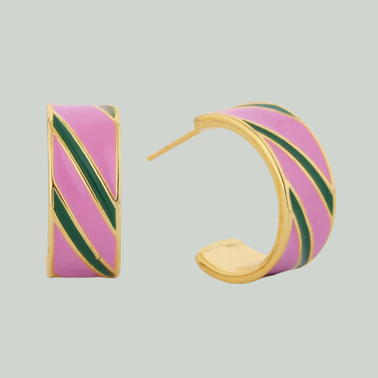 Pink Green Open C Hoop Earrings Jewelry Bubble