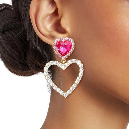 Pink Heart Stud Earrings Dangle Open Love Gold Plated Jewelry Bubble