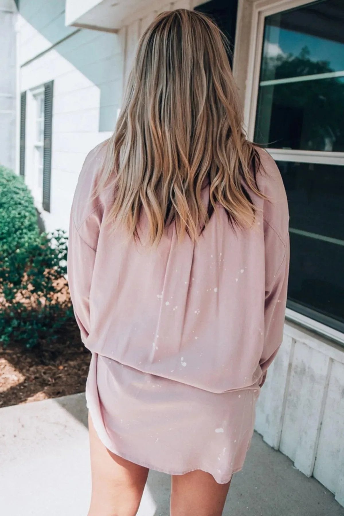 Pink Oversized Bleach Stained Shirt With Chest Pockets