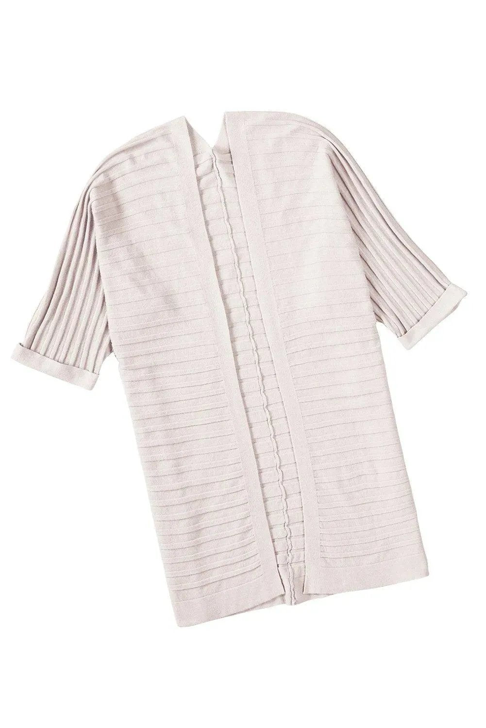 Pink Ribbed Open Front Knit Cardigan