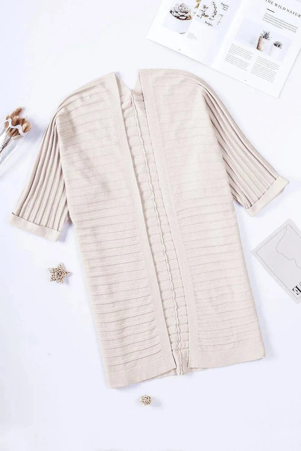 Pink Ribbed Open Front Knit Cardigan