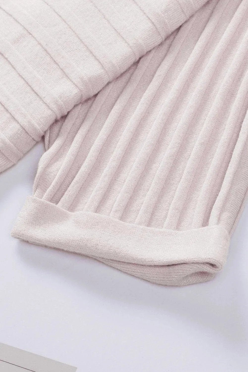 Pink Ribbed Open Front Knit Cardigan