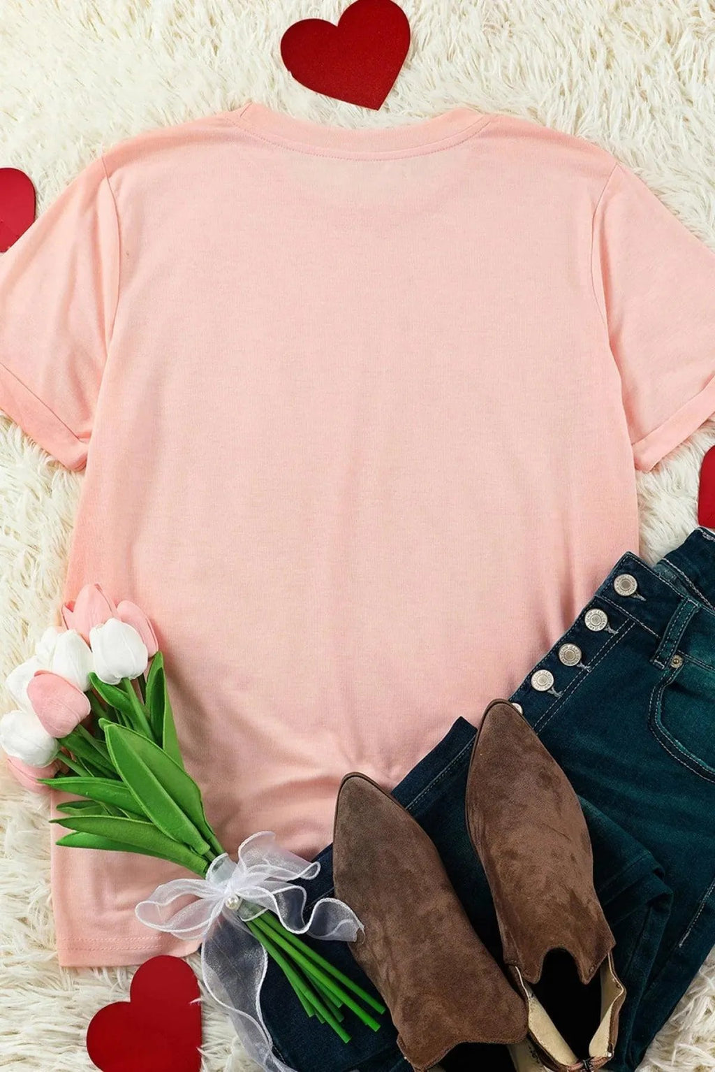 Pink Tee All YOU NEED IS LOVE Heart Glitter Graphic T-Shirt