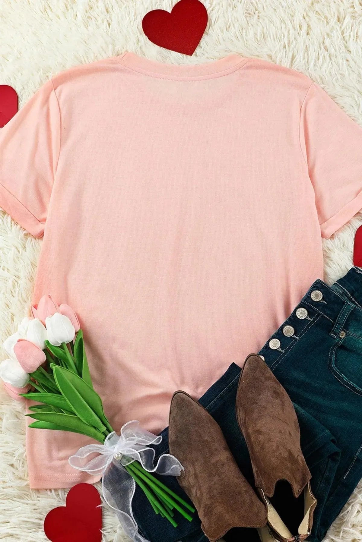 Pink Tee All YOU NEED IS LOVE Heart Glitter Graphic T-Shirt
