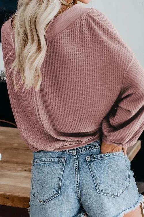 Pink V-Neck Casual Top