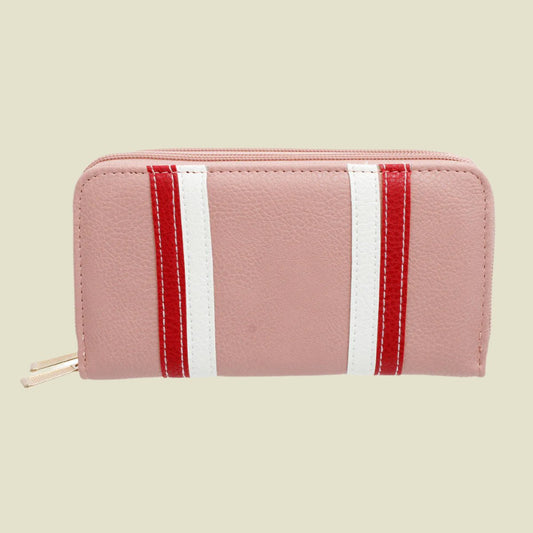 Pink Vegan Leather Double Zipper Wallet Jewelry Bubble