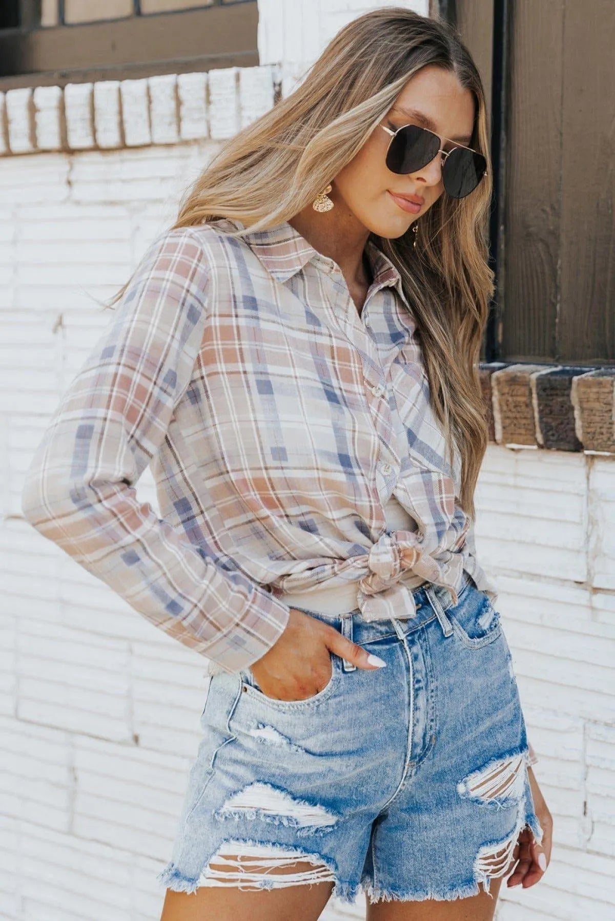 Plaid Buttoned Flannel Shirt Jewelry Bubble