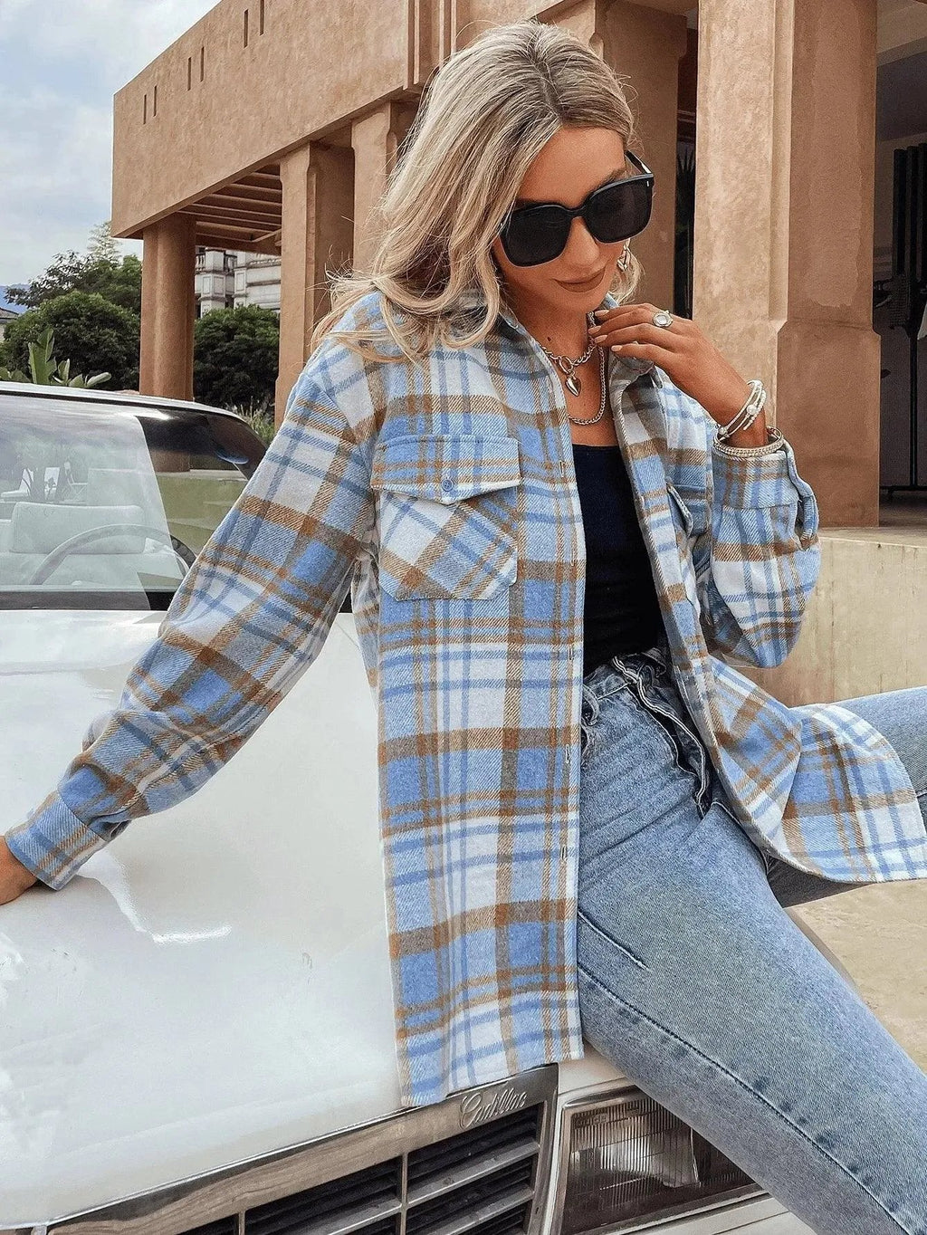 Plaid Flap Pocket Button Through Shirt