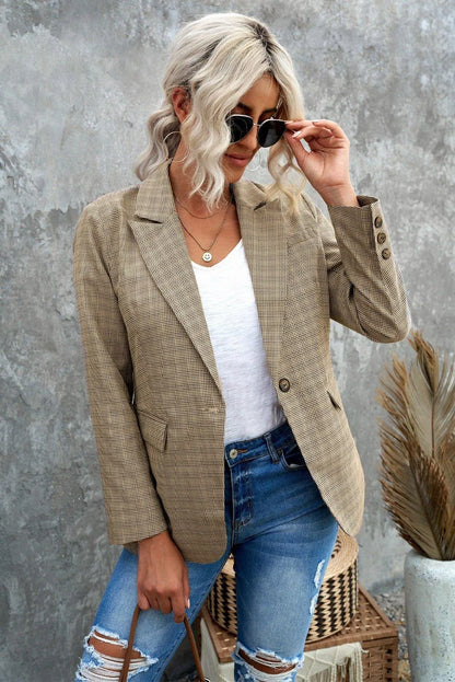 Plaid Lapel Collar Button Cuff Blazer Jewelry Bubble