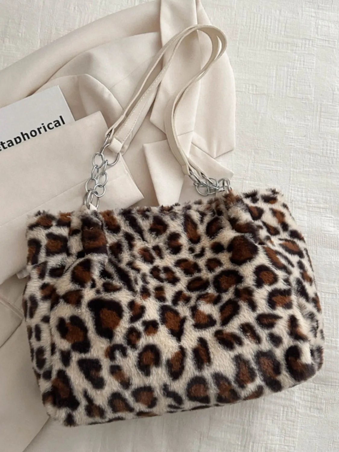Plush Faux Fur Leopard Shoulder Bag