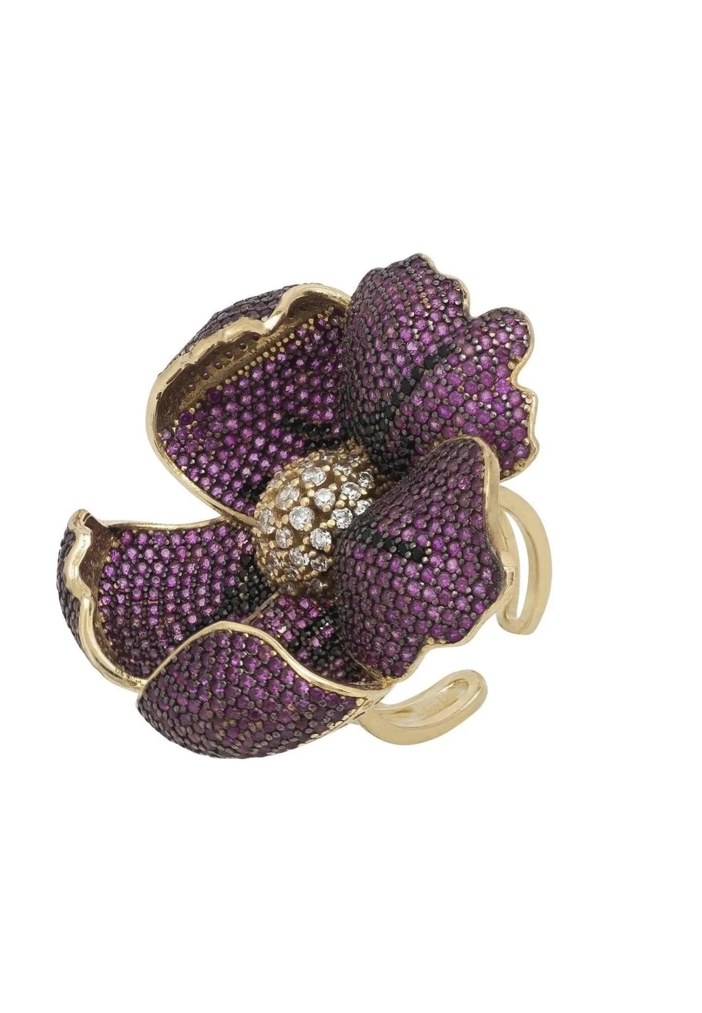 Poppy Flower Red Ring Gold Plated LATELITA