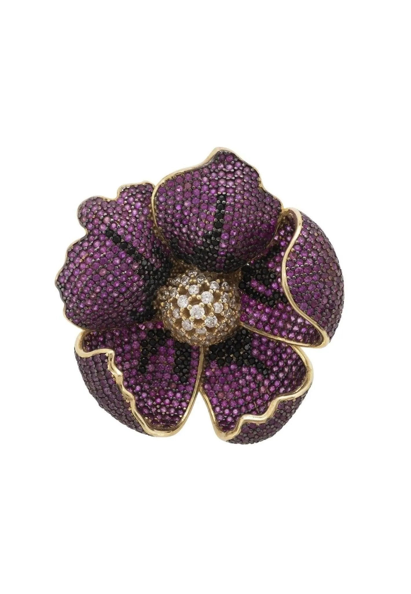 Poppy Flower Red Ring Gold Plated LATELITA