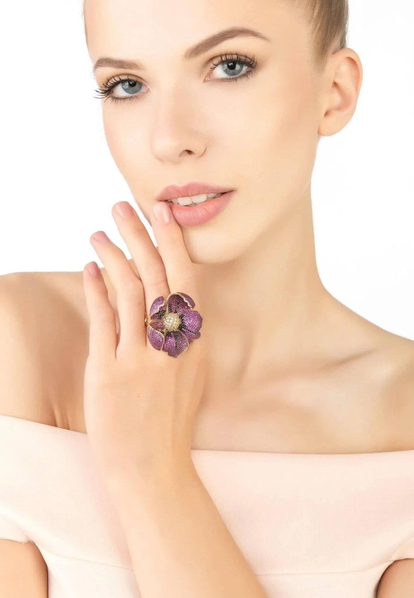 Poppy Flower Red Ring Gold Plated LATELITA