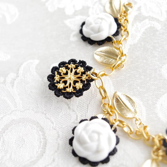 Porcelain Camellias and Golden Leaves Bracelet | POPORCELAIN Based in Denmark POPORCELAIN