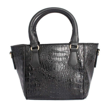 Premium Black Croc Textured Vegan Leather Tote Handbag Set with Double Zipper Wristlet - Luxe Sophistication for Style and Security Jewelry Bubble